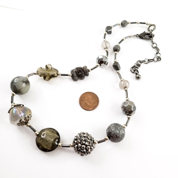 Art glass necklace with colors in grey, silver and metallic silver - Picture 15 of 16